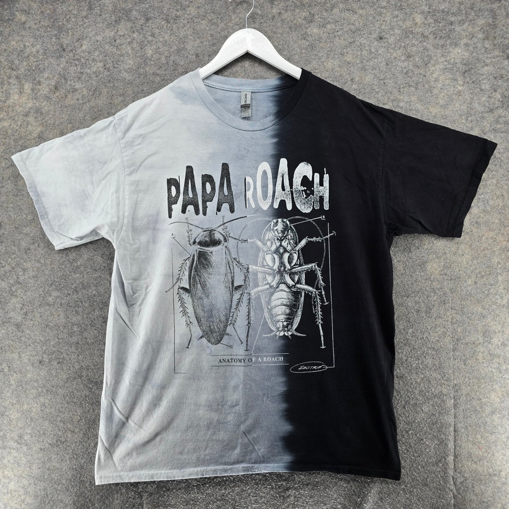 Papa Roach Shirt Mens XL Black Grey Dip Dye Anatomy Of A Roach Cotton Ego Trip